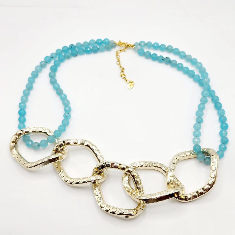 Taolei Chunky Metal and Blue Faceted Bead 18KGP Necklace